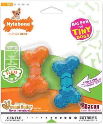 Show full view: Nylabone Moderate Chew FlexiChew Dog Bone, Twin Pack, Peanut Butter & Bacon, XX-Small slide 9 of 12