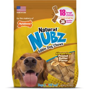 Nylabone Natural Nubz Peanut Butter Large Dog Treats, 18 count