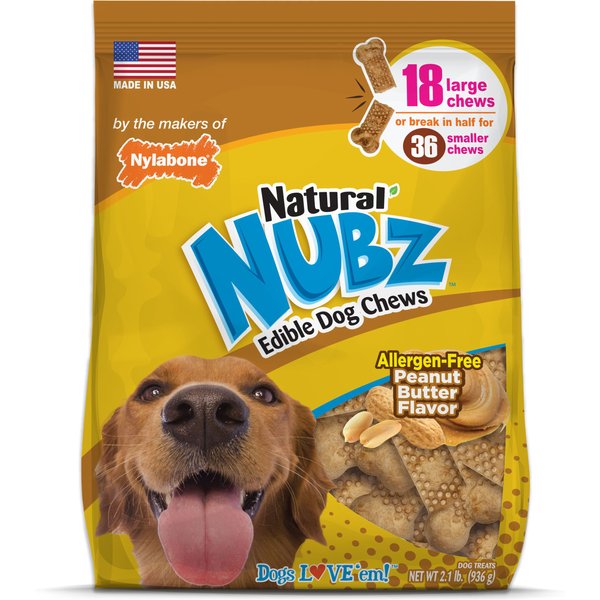 Nylabone Natural Nubz Peanut Butter Large Dog Treats, 18 count