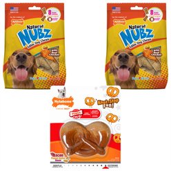 Nylabone Nubz Large Chicken Treats, 16 count + Power Chew Pretzel Chew Toy