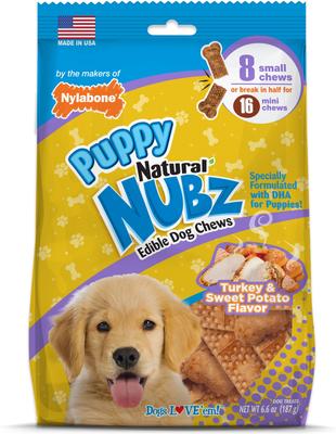 Show full view: Nylabone Nubz Turkey & Sweet Potato Chew Treat, 8 count + Puppy Chew Teething Pacifier Dog Toy, Small slide 6 of 9