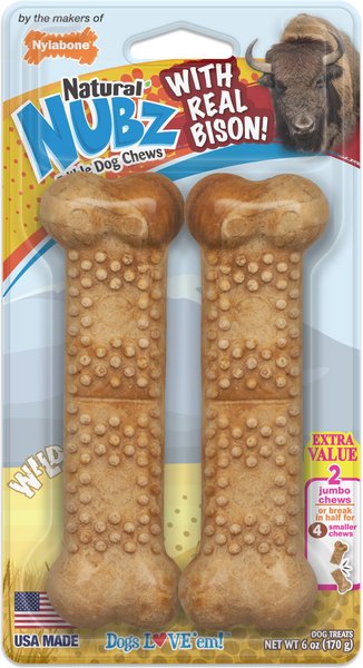 Nylabone Natural Nubz Dog Treats, Allergen-Free Peanut Butter Large 30 Lbs 18 Count
