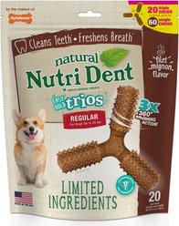 Nylabone Nutri Dent Easy Hold Trios Dental Dog Treat, Filet Mignon, Medium, 20 count