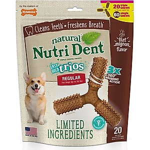 Nylabone Nutri Dent Easy Hold Trios Dental Dog Treat, Filet Mignon, Medium, 20 count