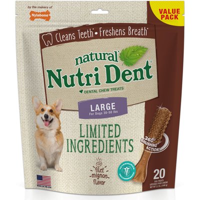 Nylabone Nylabone Nutri Dent Filet Mignon Flavored Dog Dental Chews, Regular, Large, 20 Count