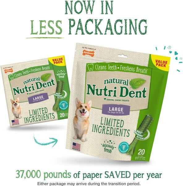 Nylabone Nutri Dent Limited Ingredients Large Fresh Breath Natural Dental Dog Treats, 20 count