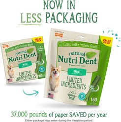 Nylabone Nutri Dent Mini Limited Ingredients Fresh Breath Natural Dental Dog Treats, 160 count slide 2 of 9