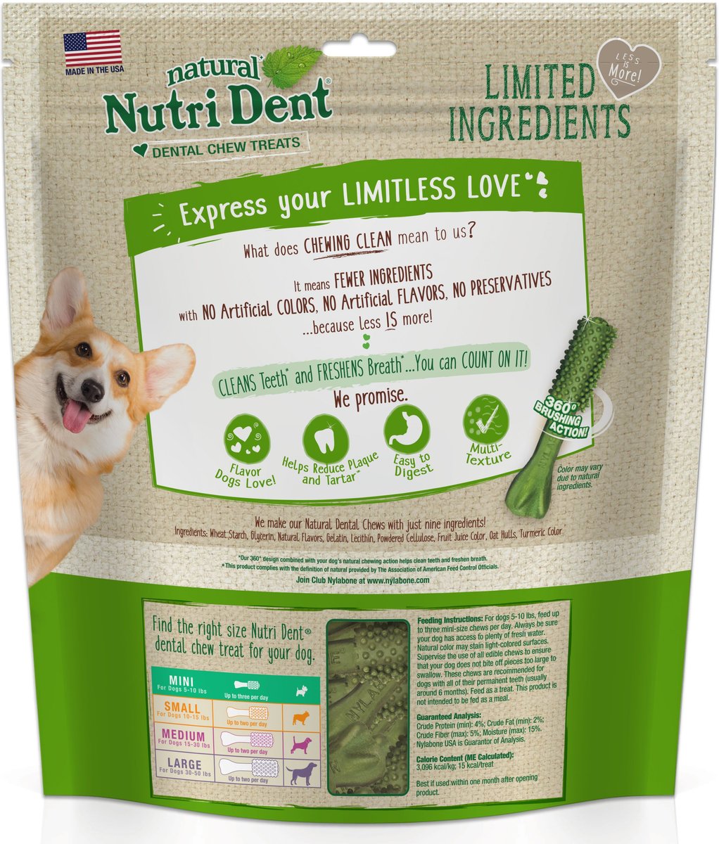 Nylabone Nutri Dent Limited Ingredients Fresh Breath Natural Medium T-Rex Dental Dog Treats