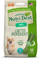 Nylabone Nutri Dent Mini Limited Ingredients Fresh Breath Natural Dental Dog Treats, 32 count