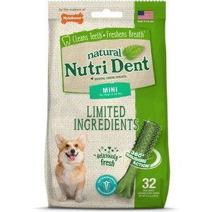 Nylabone Nutri Dent Mini Limited Ingredients Fresh Breath Natural Dental Dog Treats, 32 count