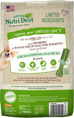 Show full view: Nylabone Nutri Dent Mini Limited Ingredients Fresh Breath Natural Dental Dog Treats, 78 count slide 3 of 12