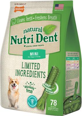 Show full view: Nylabone Nutri Dent Mini Limited Ingredients Fresh Breath Natural Dental Dog Treats, 78 count slide 8 of 12