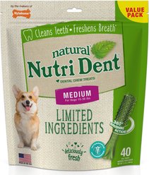 Nylabone Nutri Dent Natural Dental Fresh Breath Flavored Chew Treat, Medium, 40 count