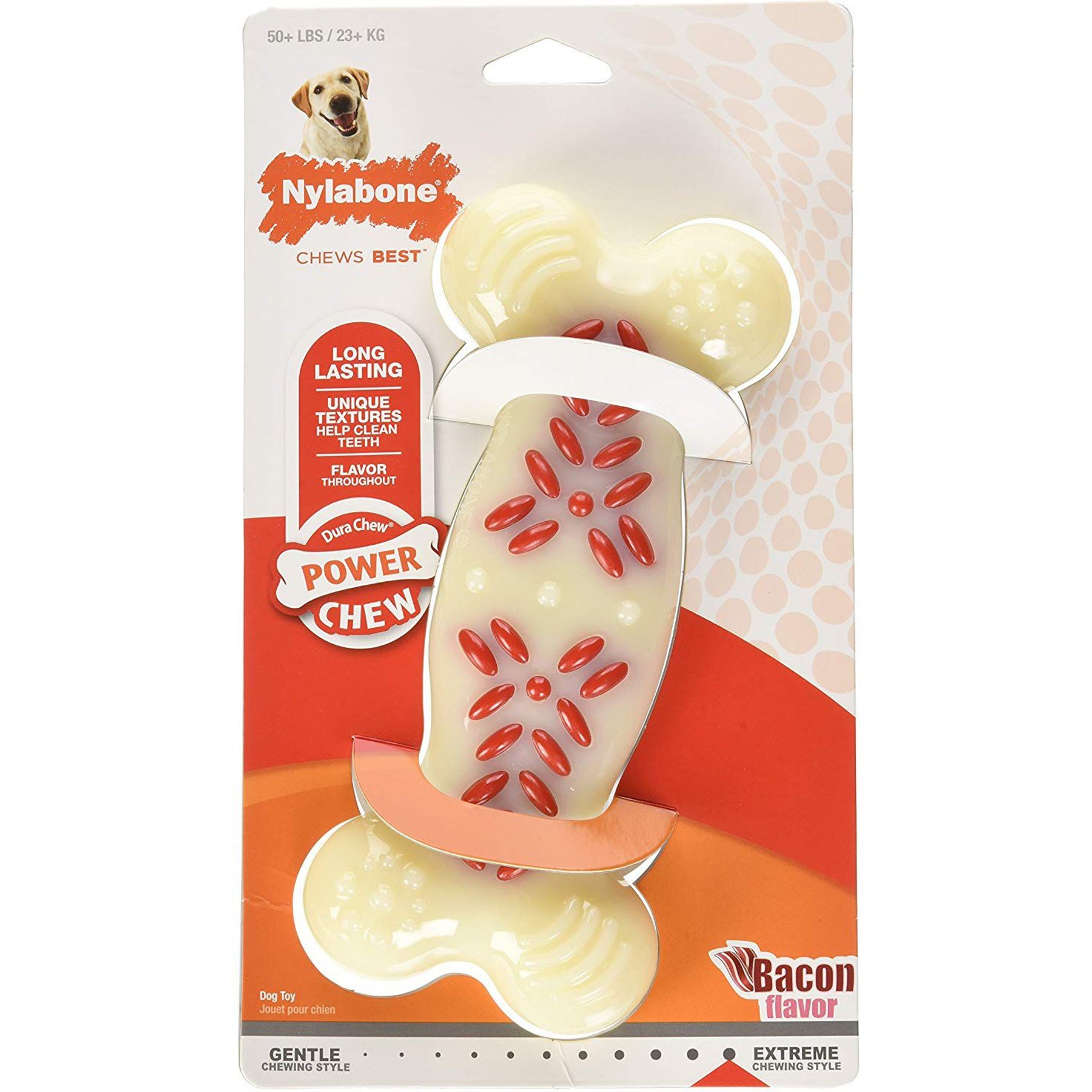 Nylabone DuraChew Action Ridges Bacon Flavor Bone Dog Toy, XL Chew Toy