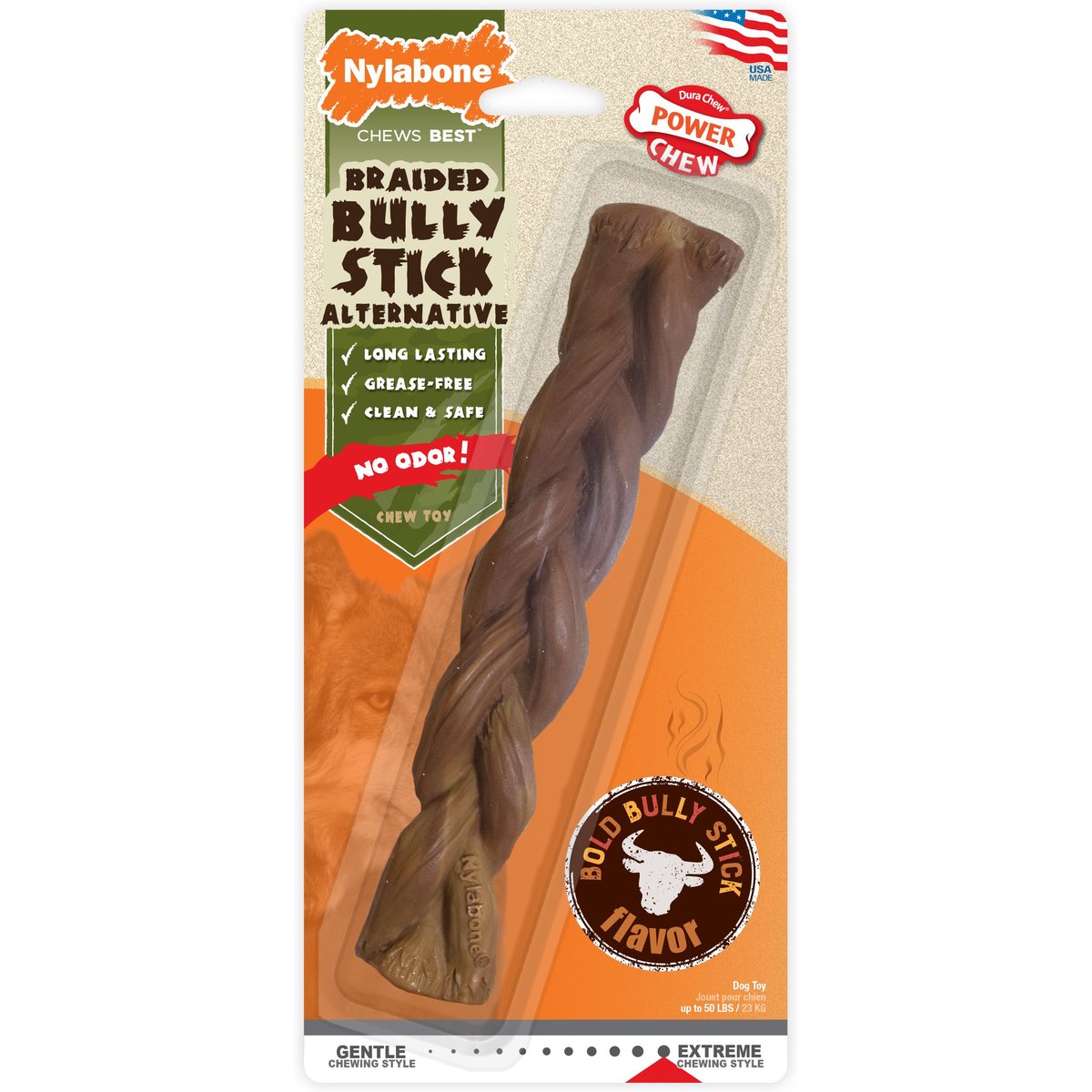 Nylabone Power Chew Alternative Braided Bully Stick Bully Dog Chew Toy, Large