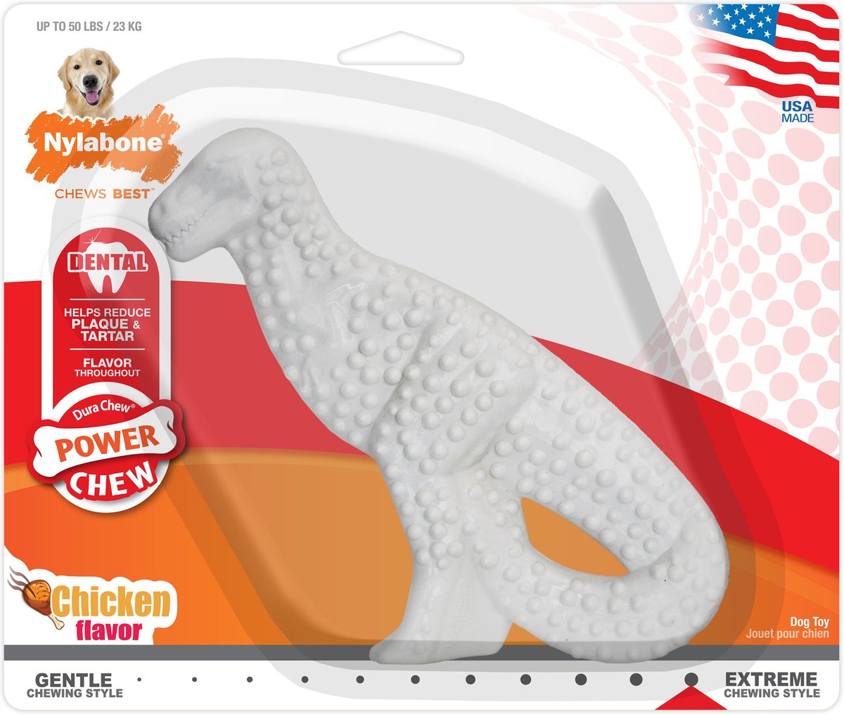 Nylabone Dental Chew Dinosaur Power Beef Flavor Dog Toy