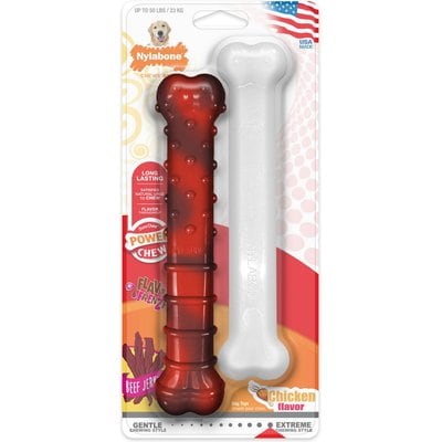 Nylabone Nylabone Power Chew Durable Dog Chew Toys Twin Pack Beef Jerky & Chicken, Large