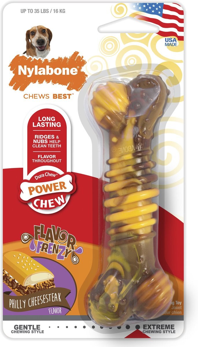 Nylabone RubberChew Flavor Frenzy Philly Cheese Steak Flavored Bent Bone Dog Chew Toy