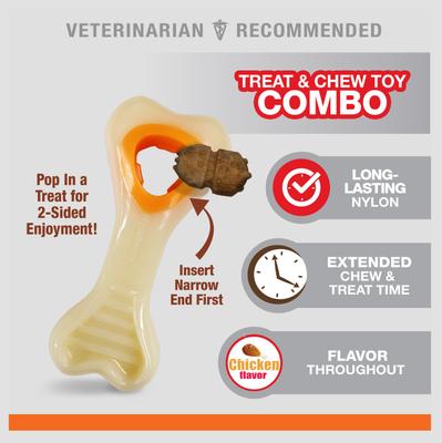 Show full view: Nylabone Power Chew Knuckle Bone & Pop-In Treat Dog Toy Combo Knuckle Bone Pop-In Treat Toy Chicken Pop-In, X-Small  slide 2 of 12
