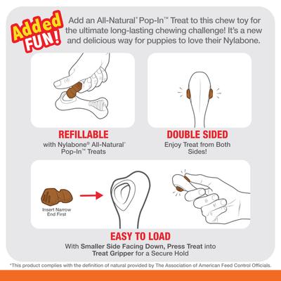 Show full view: Nylabone Power Chew Knuckle Bone & Pop-In Treat Dog Toy Combo Knuckle Bone Pop-In Treat Toy Chicken Pop-In, X-Small  slide 7 of 12