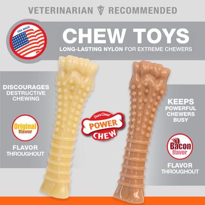 Show full view: Nylabone Power Chew Original & Bacon Flavored Dog Chew Toys Aggressive Chewers Bundle, X-Large, 2 count slide 2 of 12