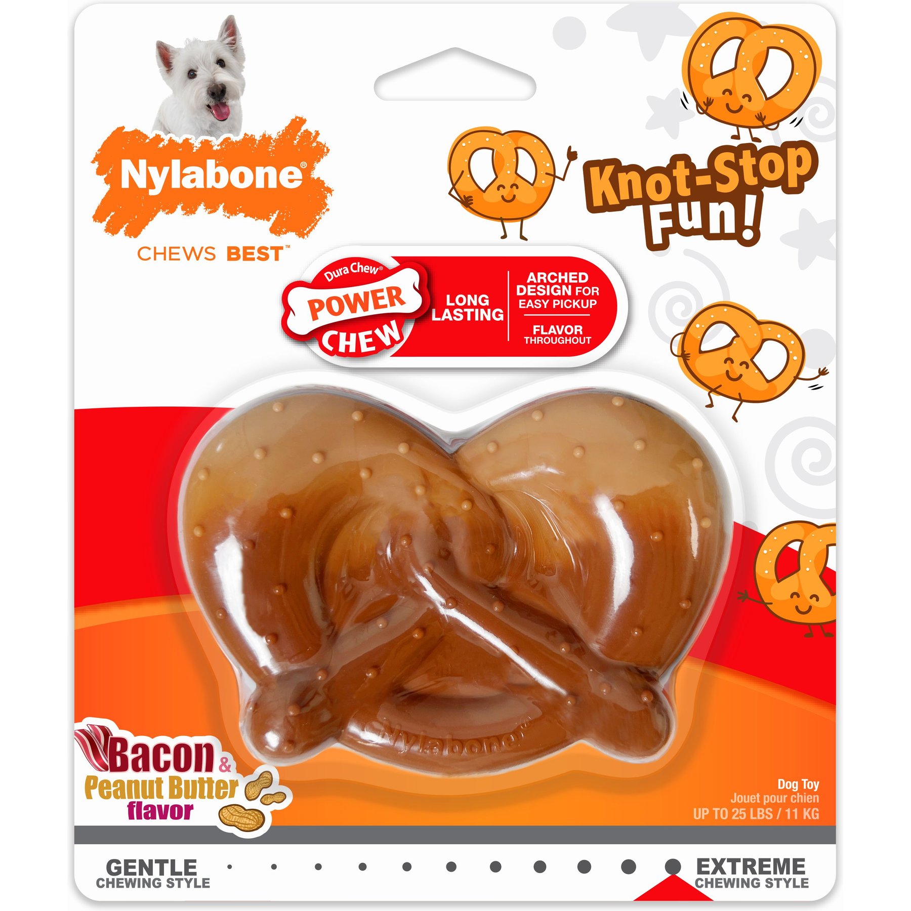 Nylabone Power Chew Pretzel Dog Toy Bacon & Peanut Butter, Small