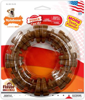 Show full view: Nylabone Power Chew Textured Chew Ring Toy + Benebone Bacon Flavor Wishbone Tough Dog Chew Toy slide 6 of 10