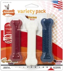 Nylabone Power Chew Variety Pack, Chicken, Bacon & Peanut Butter Flavored Dog Chew Toys, Small, 3 count