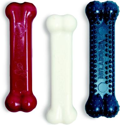 Show full view: Nylabone Power Chew Variety Pack, Chicken, Bacon & Peanut Butter Flavored Dog Chew Toys, Small, 3 count slide 6 of 13