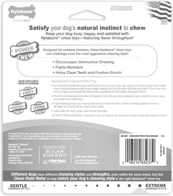 Show full view: Nylabone Power Chew Variety Pack, Chicken, Bacon & Peanut Butter Flavored Dog Chew Toys, Small, 3 count slide 7 of 13