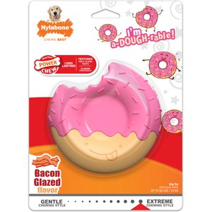 Nylabone Power Donut Bacon Glazed Flavor Tough Dog Chew Toy, Pink, Large/Giant