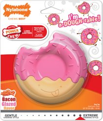 Nylabone Power Donut Bacon Glazed Flavor Tough Dog Chew Toy, Pink, Medium/Wolf