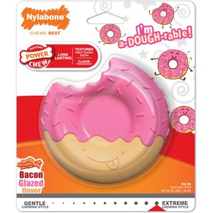 Nylabone Power Donut Bacon Glazed Flavor Tough Dog Chew Toy, Pink, Medium/Wolf