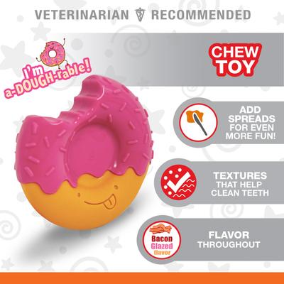 Show full view: Nylabone Power Donut Bacon Glazed Flavor Tough Dog Chew Toy, Pink, Medium/Wolf slide 5 of 12