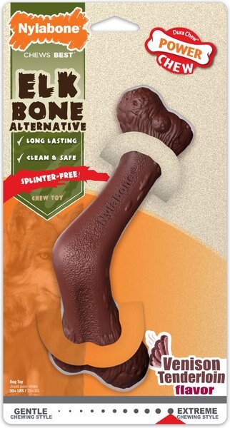 Nylabone Power Elk Bone Alternative Venison Tenderloin Tough Dog Chew Toy, Brown, X-Large/Souper