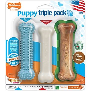 Nylabone Puppy Chew Variety Toy & Treat Triple Pack Blue, Small