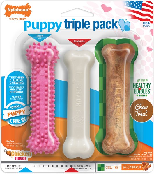 Nylabone Puppy Chew Variety Toy & Treat Triple Pack
