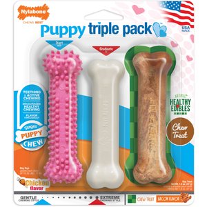 Nylabone Puppy Chew Variety Toy & Treat Triple Pack Pink, Small 