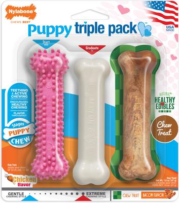 NYLABONE Puppy Chew Variety Toy Treat Triple Pack Pink, Small