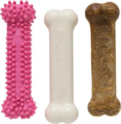 Show full view: Nylabone Puppy Chew Variety Toy & Treat Triple Pack Pink, Small  slide 9 of 12