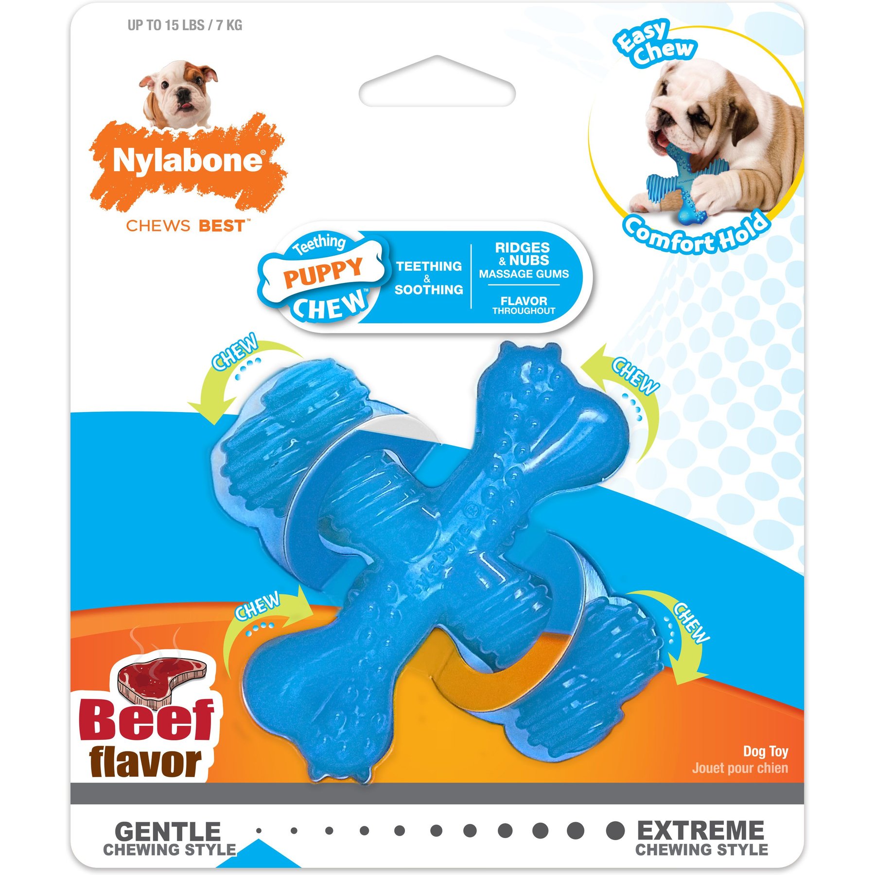 Nylabone Puppy Chew X Bone Chew Toy Blue, Small