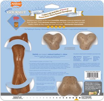Show full view: Nylabone Puppy Gourmet Style Strong Chew Bacon & Peanut Butter Dog Toy Bundle, Small/Regular, 2 Count slide 9 of 11