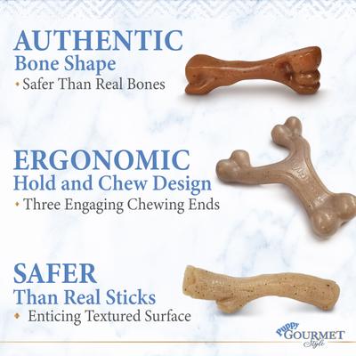 Show full view: Nylabone Puppy Gourmet Style Strong Chew Dog Toys, Bacon, Chicken, Peanut Butter, 3 Count slide 6 of 12
