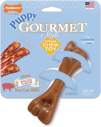 Nylabone Puppy Gourmet Style Strong Chew Femur Bacon Flavored Dog Toy, Brown, Small