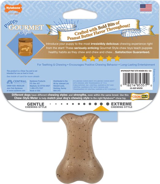 Nylabone Puppy Gourmet Style Strong Chew Wishbone Peanut Butter Dog Toy, Brown, Small/Regular