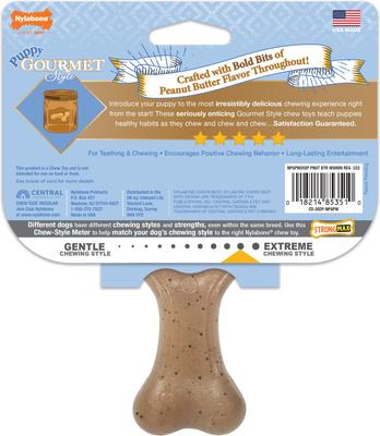 Show full view: Nylabone Puppy Gourmet Style Strong Chew Wishbone Peanut Butter Dog Toy, Brown, Small/Regular slide 9 of 12