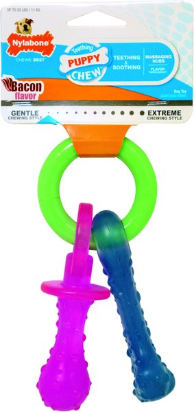 Show full view: Nylabone Puppy Pacifier Teething Toy Chew Teething Pacifier Bacon, Small slide 8 of 13
