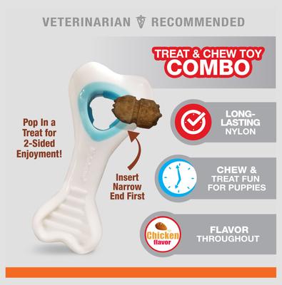 Show full view: Nylabone Puppy Power Chew Knuckle Bone & Pop-In Puppy Treat Toy Combo, Blue, X-Small slide 2 of 12