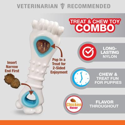 Show full view: Nylabone Puppy Power Chew Knuckle Bone & Pop-In Puppy Treat Toy Combo Chicken, Medium slide 2 of 12