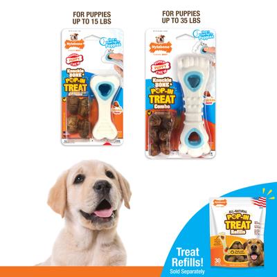 Show full view: Nylabone Puppy Power Chew Knuckle Bone & Pop-In Puppy Treat Toy Combo Chicken, Medium slide 9 of 12